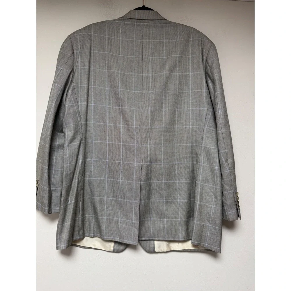 Mens 46R Grey Plaid Silk Wool Blend Sport Coat‎ Blazer Jacket